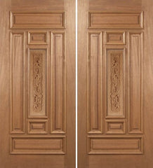 WDMA 60x80 Door (5ft by 6ft8in) Exterior Mahogany Narrow Double Door Carved Panel 1