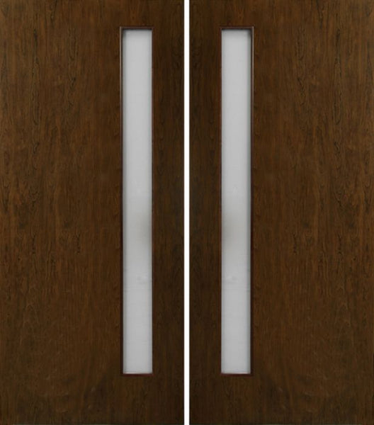 WDMA 60x80 Door (5ft by 6ft8in) Exterior Cherry Contemporary One Vertical Lite Double Entry Door 1