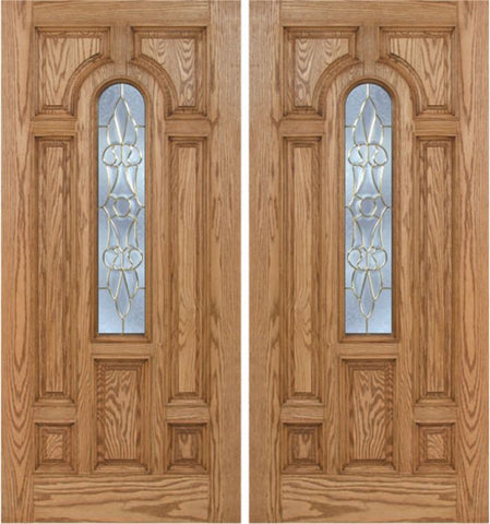 WDMA 60x80 Door (5ft by 6ft8in) Exterior Oak Carrick Double Door w/ L Glass - 6ft8in Tall 1