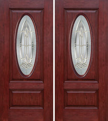 WDMA 60x80 Door (5ft by 6ft8in) Exterior Cherry Oval Two Panel Double Entry Door BT Glass 1