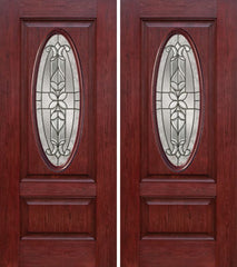 WDMA 60x80 Door (5ft by 6ft8in) Exterior Cherry Oval Two Panel Double Entry Door CD Glass 1