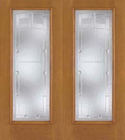 WDMA 60x80 Door (5ft by 6ft8in) Exterior Oak Fiberglass Impact Door Full Lite Saratoga 6ft8in Double 1