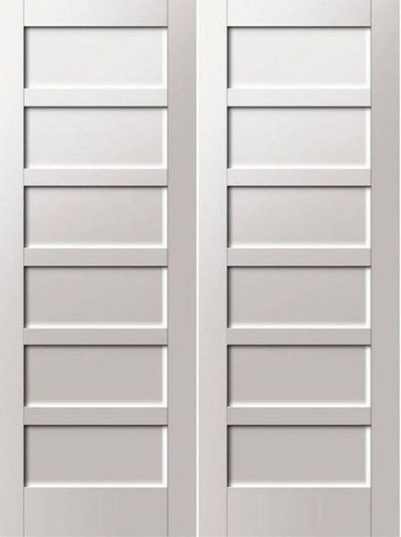 WDMA 64x80 Door (5ft4in by 6ft8in) Interior Barn Pine 96in Primed 6 Panel Shaker Double Door | 4112E 1