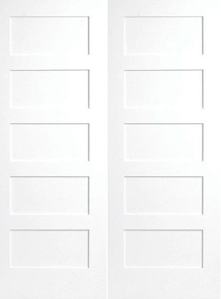 WDMA 64x80 Door (5ft4in by 6ft8in) Interior Swing Pine 80in Primed 5 Panel Shaker Double Door | 4107E 1