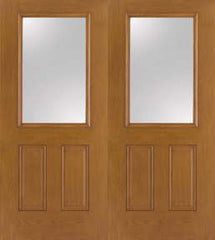 WDMA 64x80 Door (5ft4in by 6ft8in) Exterior Oak Fiberglass Impact Door 1/2 Lite Clear Low-E 6ft8in Double 1