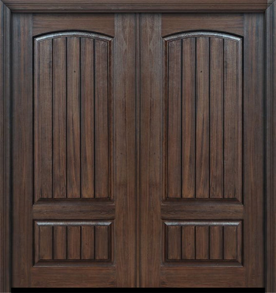 WDMA 64x80 Door (5ft4in by 6ft8in) Exterior Cherry IMPACT | 80in Double 2 Panel Arch V-Grooved or Knotty Alder Door 1