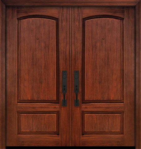 WDMA 64x80 Door (5ft4in by 6ft8in) Exterior Cherry IMPACT | 80in Double 2 Panel Arch or Knotty Alder Door 1
