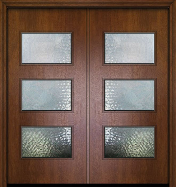 WDMA 64x80 Door (5ft4in by 6ft8in) Exterior Mahogany 80in Double Santa Monica Contemporary Door w/Textured Glass 1
