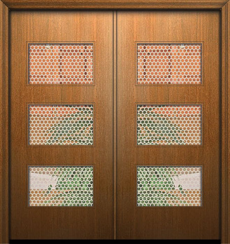 WDMA 64x80 Door (5ft4in by 6ft8in) Exterior Mahogany 80in Double Santa Monica Solid Contemporary Door w/Metal Grid 1