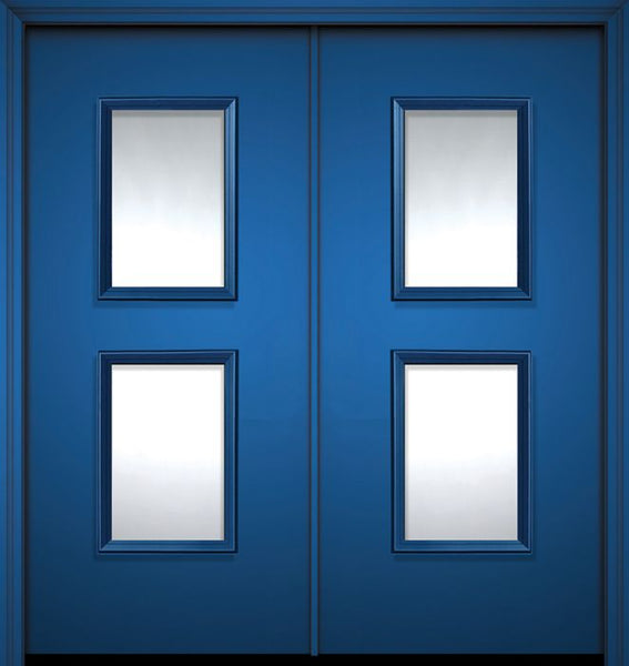 WDMA 64x80 Door (5ft4in by 6ft8in) Exterior 80in ThermaPlus Steel Newport Contemporary Double Door w/Textured Glass 1