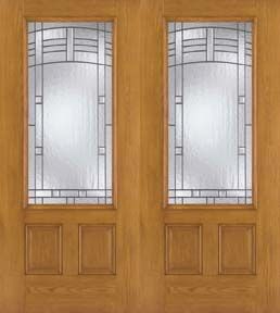 WDMA 64x80 Door (5ft4in by 6ft8in) Exterior Oak Fiberglass Impact Door 3/4 Lite Maple Park 6ft8in Double 1