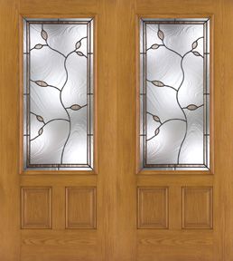 WDMA 64x80 Door (5ft4in by 6ft8in) Exterior Oak Fiberglass Impact Door 3/4 Lite Avonlea 6ft8in Double 1