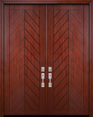WDMA 64x96 Door (5ft4in by 8ft) Exterior Mahogany IMPACT | 96in Double Chevron Solid Contemporary Door 1