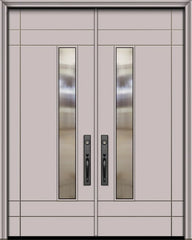 WDMA 64x96 Door (5ft4in by 8ft) Exterior Smooth 96in Double Santa Barbara Solid Contemporary Door w/Textured Glass 1