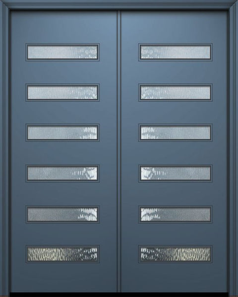 WDMA 64x96 Door (5ft4in by 8ft) Exterior Smooth 96in Double Beverly Solid Contemporary Door w/Textured Glass 1