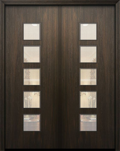 WDMA 64x96 Door (5ft4in by 8ft) Exterior Mahogany 96in Double Venice Solid Contemporary Door w/Metal Grid 1