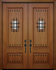 WDMA 64x96 Door (5ft4in by 8ft) Exterior Mahogany 96in Double 2 Panel Square Door with Speakeasy / Clavos 1