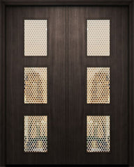 WDMA 64x96 Door (5ft4in by 8ft) Exterior Mahogany 96in Double Newport Solid Contemporary Door w/Metal Grid 1