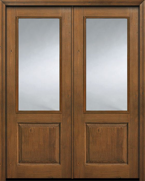 WDMA 64x96 Door (5ft4in by 8ft) Exterior Alder 96in Double 2/3 Lite Privacy Glass Knotty Door 1