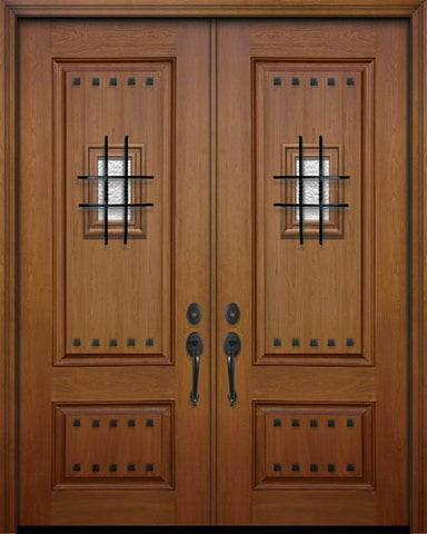 WDMA 64x96 Door (5ft4in by 8ft) Exterior Mahogany IMPACT | 96in Double 2 Panel Square Door with Speakeasy / Clavos 1