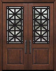 WDMA 64x96 Door (5ft4in by 8ft) Exterior Knotty Alder 96in Double 1 Panel 2/3 Lite Contempo Steel Grille Door 1