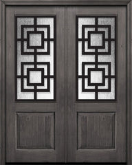 WDMA 64x96 Door (5ft4in by 8ft) Exterior Knotty Alder 96in Double 1 Panel 2/3 Lite Moderna Steel Grille Door 1