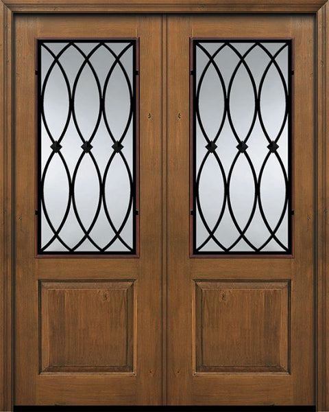 WDMA 64x96 Door (5ft4in by 8ft) Exterior Knotty Alder 96in Double 1 Panel 2/3 Lite La Salle Door 1