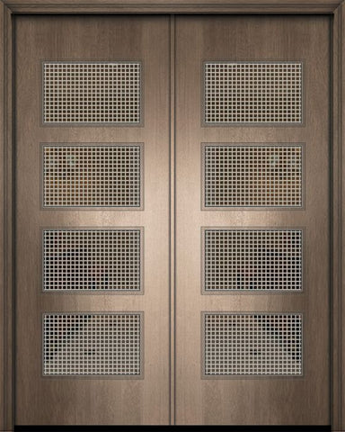 WDMA 64x96 Door (5ft4in by 8ft) Exterior Mahogany 96in Double Santa Monica Contemporary Door w/Metal Grid 1