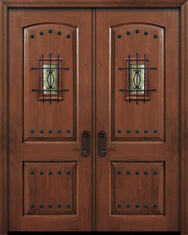 WDMA 64x96 Door (5ft4in by 8ft) Exterior Knotty Alder IMPACT | 96in Double 2 Panel Arch Door with Speakeasy / Clavos 1