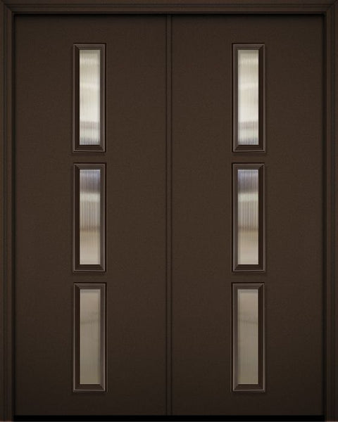 WDMA 64x96 Door (5ft4in by 8ft) Exterior 96in ThermaPlus Steel Huntington Contemporary Double Door w/Textured Glass 1