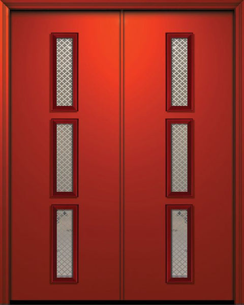 WDMA 64x96 Door (5ft4in by 8ft) Exterior 96in ThermaPlus Steel Huntington Contemporary Double Door w/Metal Grid / Clear Glass 1