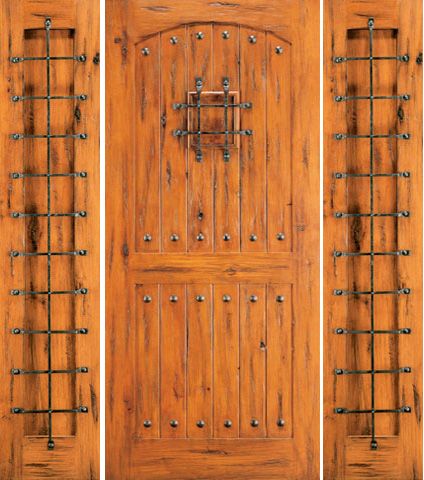 WDMA 66x80 Door (5ft6in by 6ft8in) Exterior Knotty Alder External Door with Two Sidelights Speakeasy 1