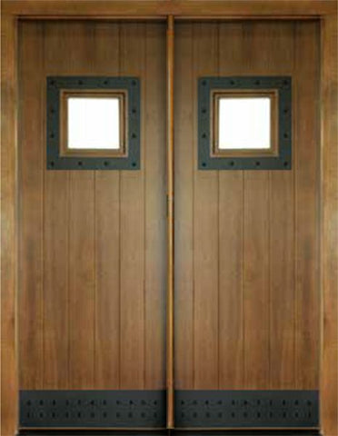 WDMA 68x78 Door (5ft8in by 6ft6in) Exterior Mahogany Aspen Double Door w/ Speakeasy Iron 1