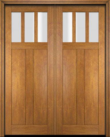 WDMA 68x78 Door (5ft8in by 6ft6in) Interior Swing Mahogany 3 Horizontal Lite Craftsman Exterior or Double Door 1