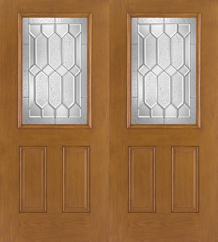 WDMA 68x80 Door (5ft8in by 6ft8in) Exterior Oak Fiberglass Impact Door 1/2 Lite Crystalline 6ft8in Double 1