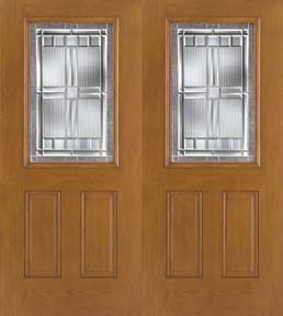 WDMA 68x80 Door (5ft8in by 6ft8in) Exterior Oak Fiberglass Impact Door 1/2 Lite Saratoga 6ft8in Double 1
