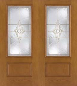 WDMA 68x80 Door (5ft8in by 6ft8in) Exterior Oak Fiberglass Impact Door 3/4 Lite Wellesley 6ft8in Double 1