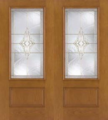 WDMA 68x80 Door (5ft8in by 6ft8in) Exterior Oak Fiberglass Impact Door 3/4 Lite Wellesley 6ft8in Double 1