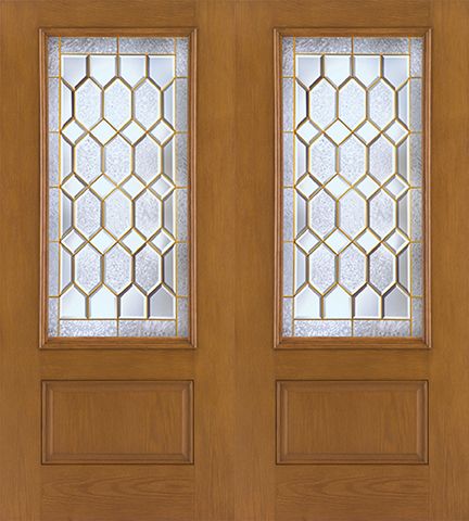 WDMA 68x80 Door (5ft8in by 6ft8in) Exterior Oak Fiberglass Impact Door 3/4 Lite Crystalline 6ft8in Double 1