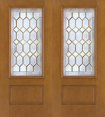 WDMA 68x80 Door (5ft8in by 6ft8in) Exterior Oak Fiberglass Impact Door 3/4 Lite Crystalline 6ft8in Double 1