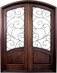 WDMA 72x108 Door (6ft by 9ft) Exterior Mahogany 96in Aberdeen Impact Double Door/Arch Top w Burlwood Iron 1
