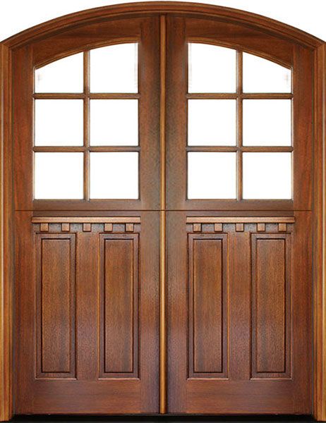 WDMA 72x108 Door (6ft by 9ft) Exterior Mahogany Craftsman 2 Panel Vertical 6 Lite Double Door/Arch Top 1