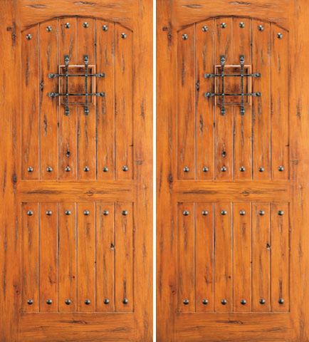 WDMA 72x84 Door (6ft by 7ft) Exterior Knotty Alder Double Door 2 Panel Speakeasy Clavos 1