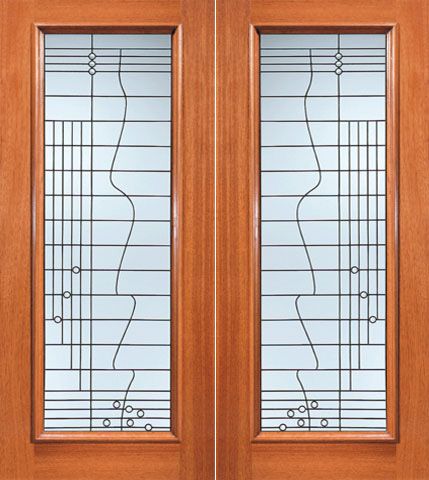 WDMA 72x84 Door (6ft by 7ft) Exterior Mahogany Contemporary Art Deco Beveled Glass Double Door Full lite 1