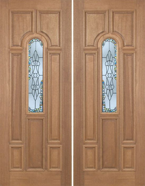 WDMA 72x96 Door (6ft by 8ft) Exterior Mahogany Revis Double Door w/ Tiffany Glass - 8ft Tall 1