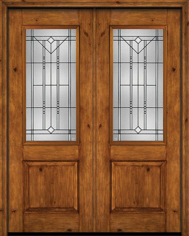 WDMA 72x96 Door (6ft by 8ft) Exterior Knotty Alder 96in Alder Rustic Plain Panel 2/3 Lite Double Entry Door Riverwood Glass 1