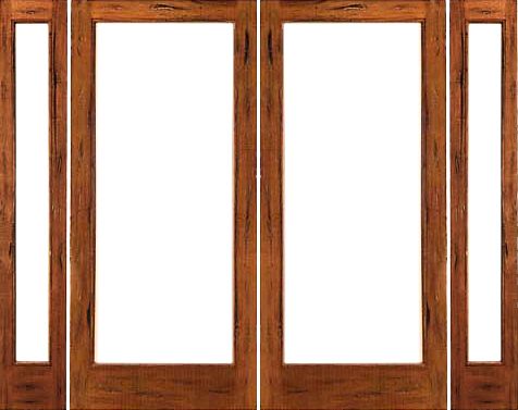 WDMA 76x80 Door (6ft4in by 6ft8in) Patio Tropical Hardwood Rustic-1-lite Solid Wood IG Glass Double Door Sidelights 1