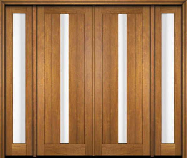 WDMA 76x80 Door (6ft4in by 6ft8in) Exterior Swing Mahogany Modern 2 Flat Panel Center Lite Shaker Double Entry Door Sidelights 1