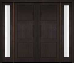 WDMA 76x80 Door (6ft4in by 6ft8in) Exterior Swing Mahogany Modern 3 Flat Panel Shaker Double Entry Door Sidelights 2