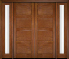WDMA 76x80 Door (6ft4in by 6ft8in) Exterior Swing Mahogany Modern 4 Flat Panel Shaker Double Entry Door Sidelights 4